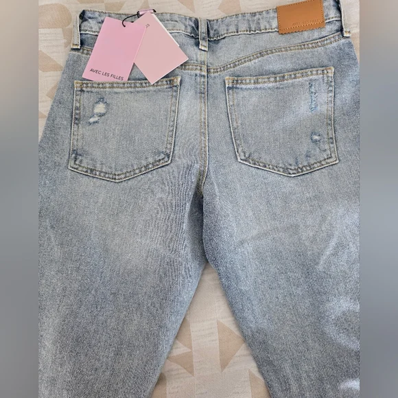 Avec Les Filles Light Blue Distressed Jeans - Picture 2 of 4